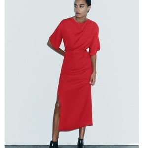 Zara red belted dress XS
